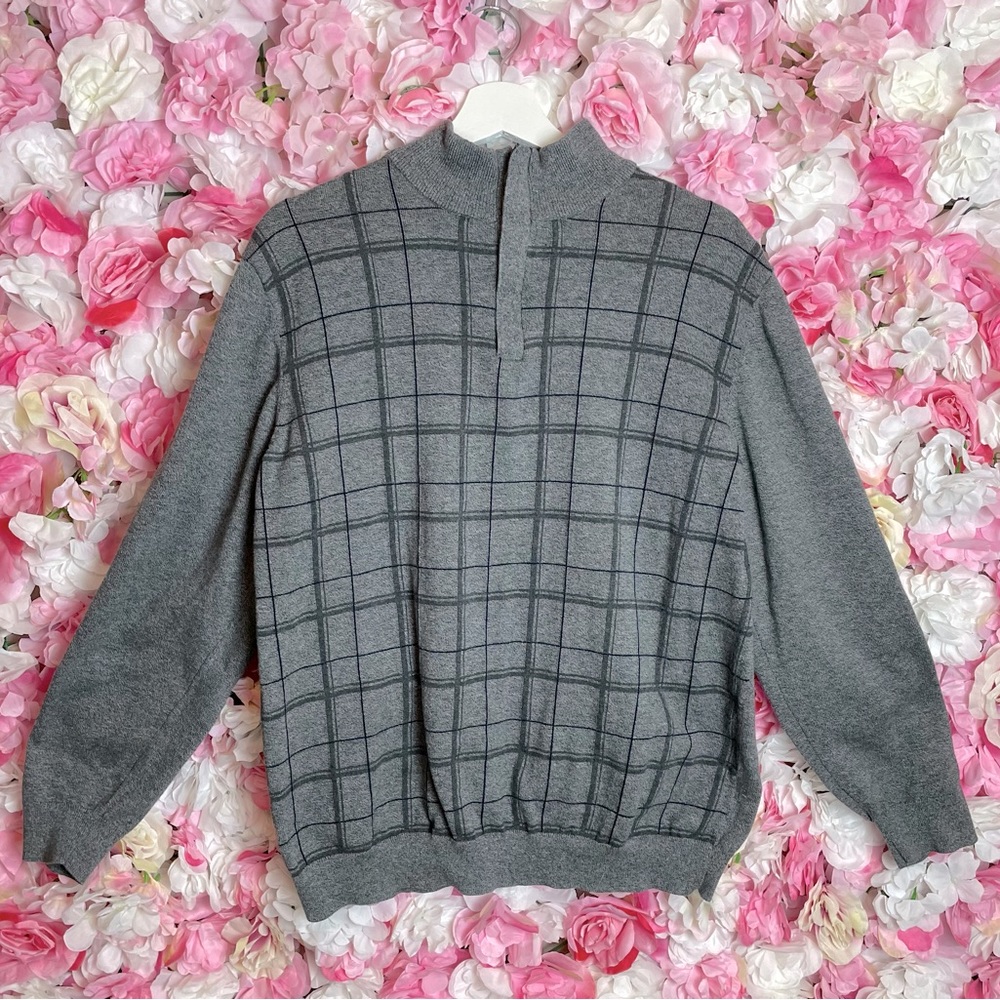 Tasso Elba Refined Grid Quarter Zip Pull Over Sz L